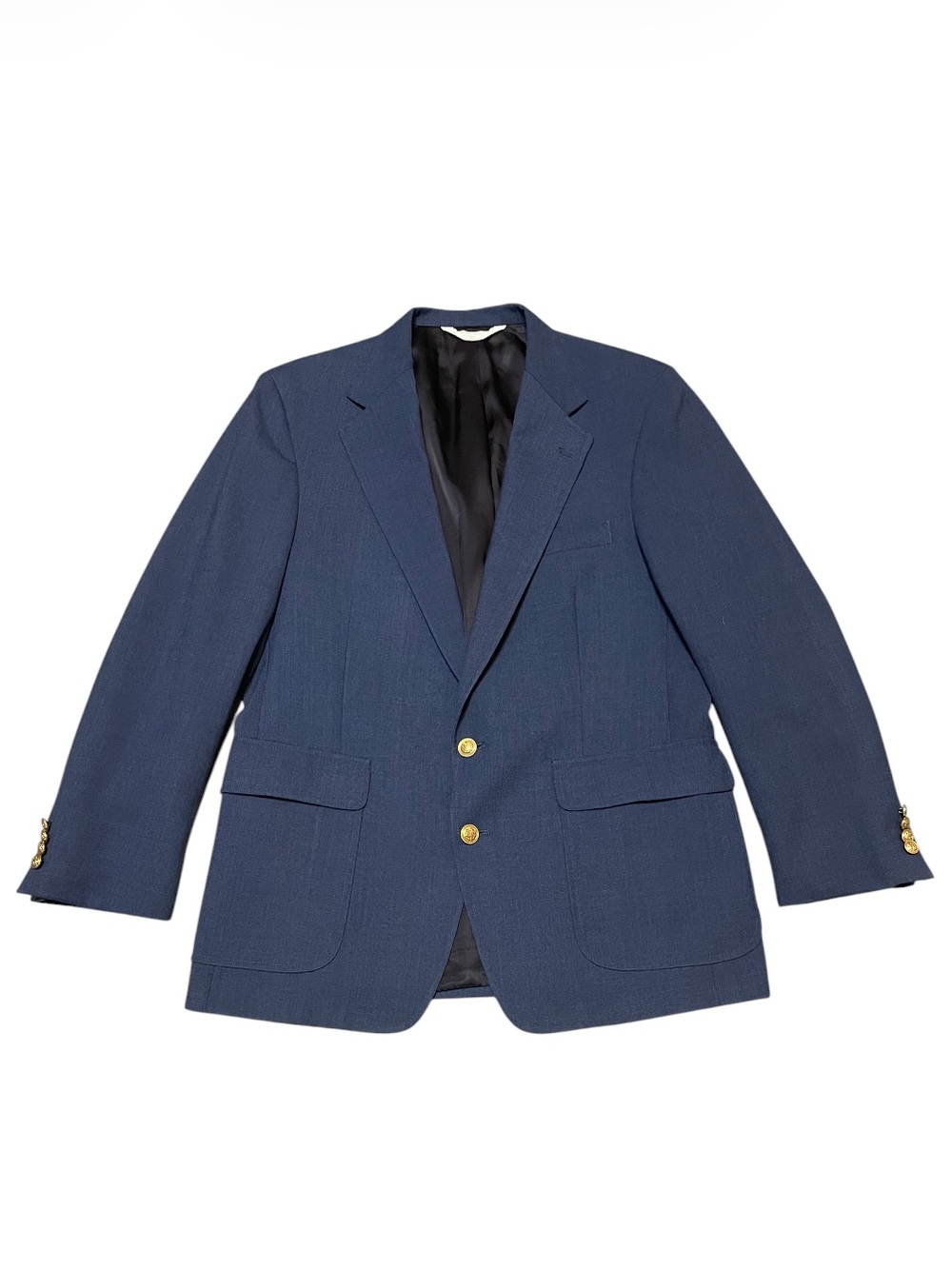 Men's Vintage Lands' End Navy Blue Blazer 42R Wool Blend Gold Button Made in USA